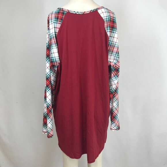 SLEEP BY CACIQUE - WOMEN'S 18/20 - BURGUNDY LONG SLEEVE COTTON BLEND PAJAMA TOP - Picture 5 of 9